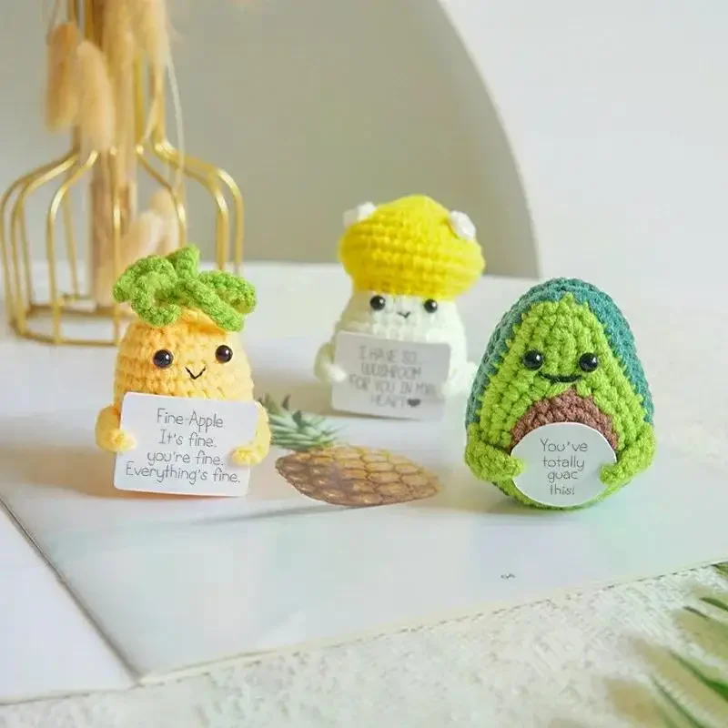 Positive Crochet Flower with Affirmation Card Crochet Energy Potato Fruits Animals Handmade Knitting Kids Gift Desktop Decor