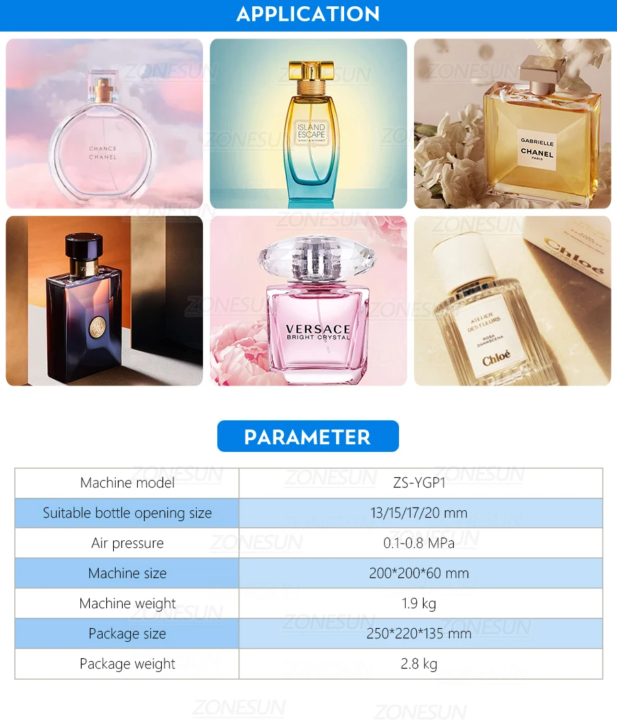 ZONESUN ZS-YGP1 Маленькая ручная машина для укупорки флаконов духов Распылитель Обжимной пресс-инструмент Необходимо использовать с воздушным компрессором