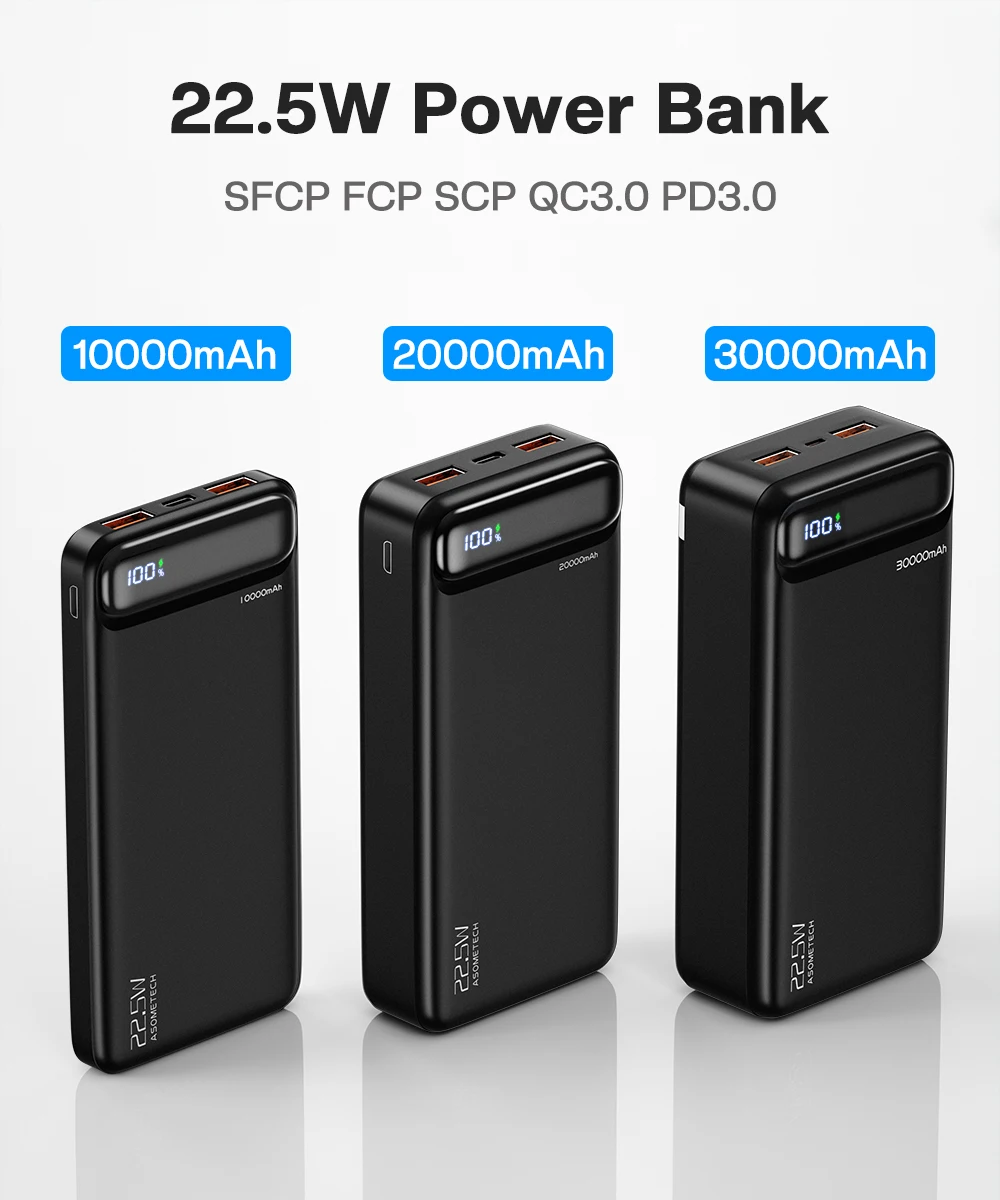 powerbanks Power Bank 20000mAh 22.5W SCP Portable Charger Powerbank 10000 mAh External Battery PD 20W Fast Charging For iPhone 13 Xiaomi mi type c power bank