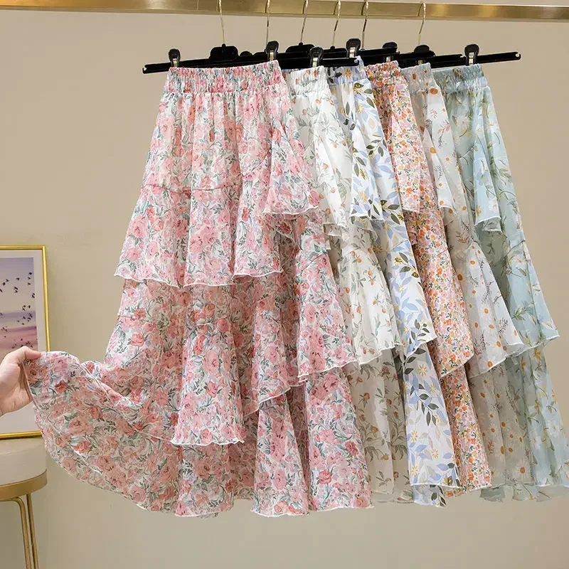 Popular sale floral skirt women's new summer sweet chiffon long skirt Korean clothing