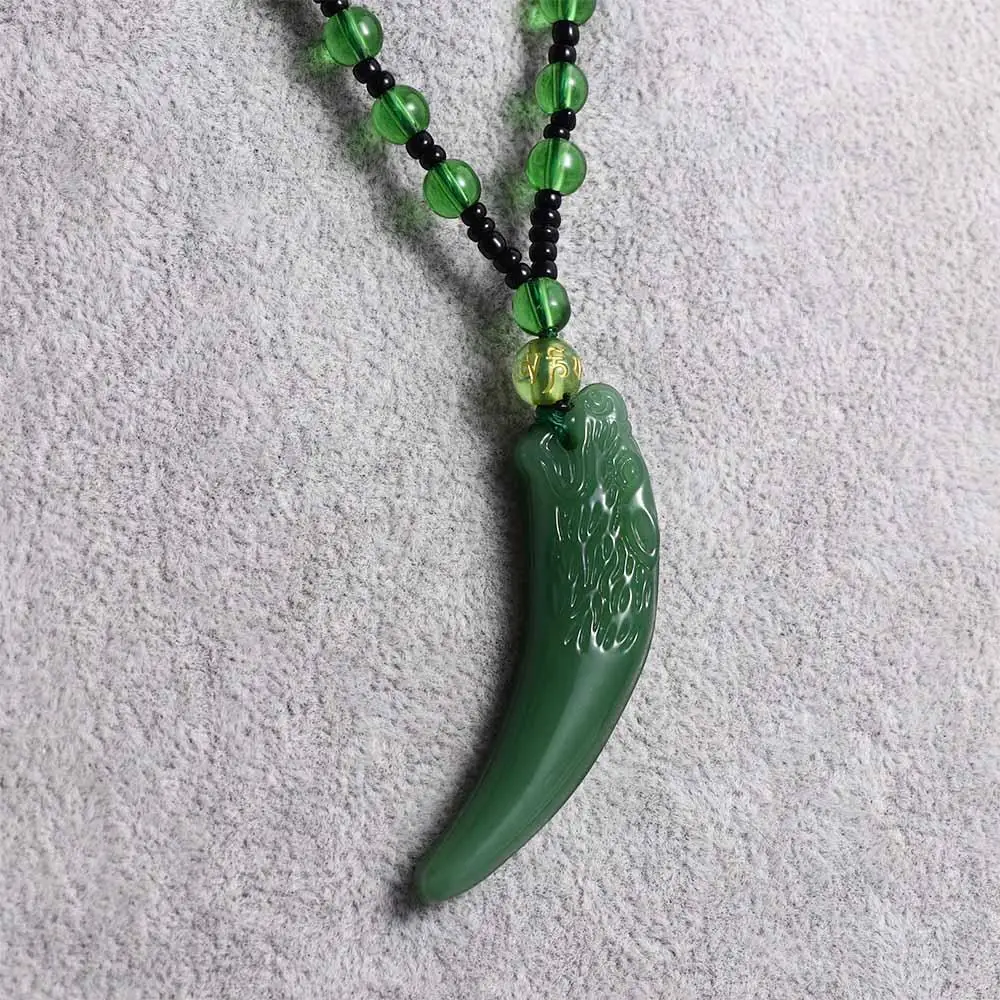 Jade Wolf Tooth Pendant Temperament Small Bead Couple Chinese Style Necklace Fashion Jewelry Girl Necklace Men