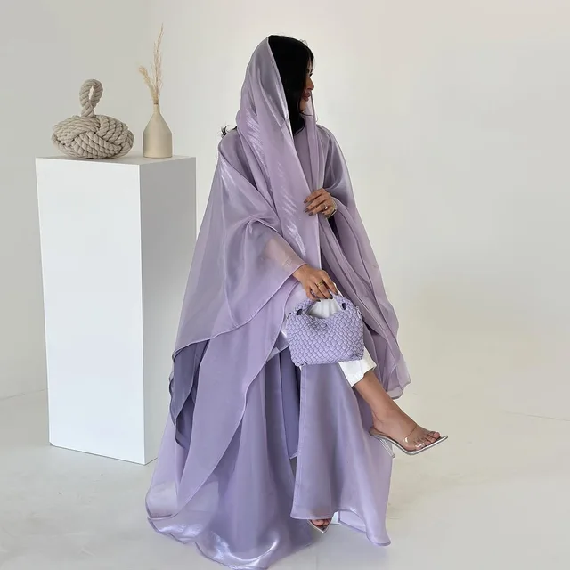 Abaya ouverte 2026 Eid Mubarak à manches chauve-souris pour femme, robe musulmane en satin, jilbab, kimono, hijab, abayas, caftan, robe, vêtements islamiques