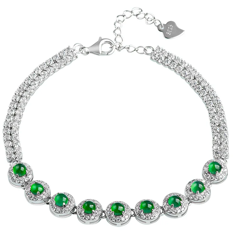 Silver and Cubic Zirconia Bracelet with Agrade Jadeite Jade Hunt