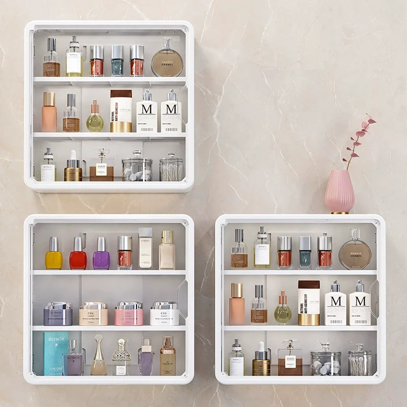 No Drill Bathroom Organizer – Multi-Layer Transparent Cosmetic Display Cabinet with Removable Shelves 2