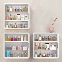 No Drill Bathroom Organizer – Multi-Layer Transparent Cosmetic Display Cabinet with Removable Shelves 2
