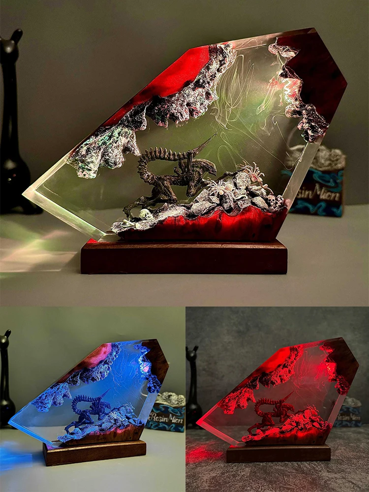 تحفة مصباح المخلوق الفضائي الراتنج مع ضوء الليل ال...