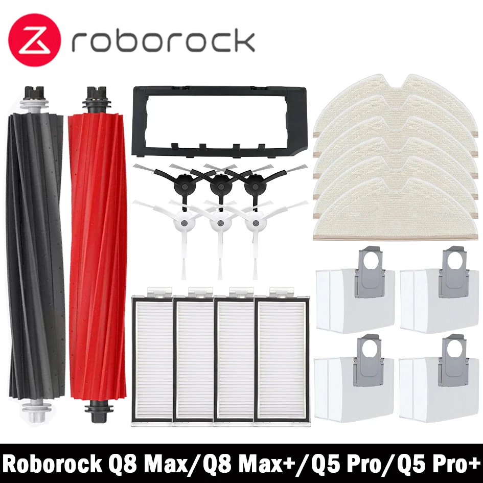 Roborock 메인 사이드 브러시 헤파 필터 걸레 먼지 봉투, Q8 Max, Q5 Pro, 교체 부품 액세서리 