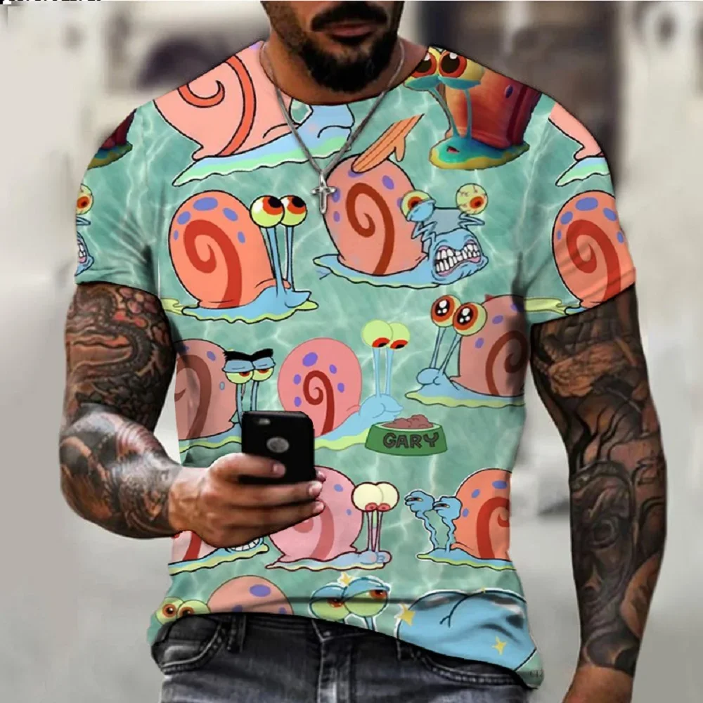 2024 Fashion T-shirt SpongeBob Tshirt Kids Cartoon Anime Print Boys Girls Short Sleeve Summer Fashion Casual Men T-shirt 6