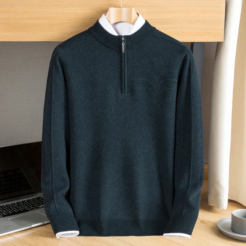 

New Arrival Fashion 100% Cashmere Men's Thick Half High Zipper Pullover High-end Sweater Winter Plus Size S M LXL 2XL 3XL 4XL