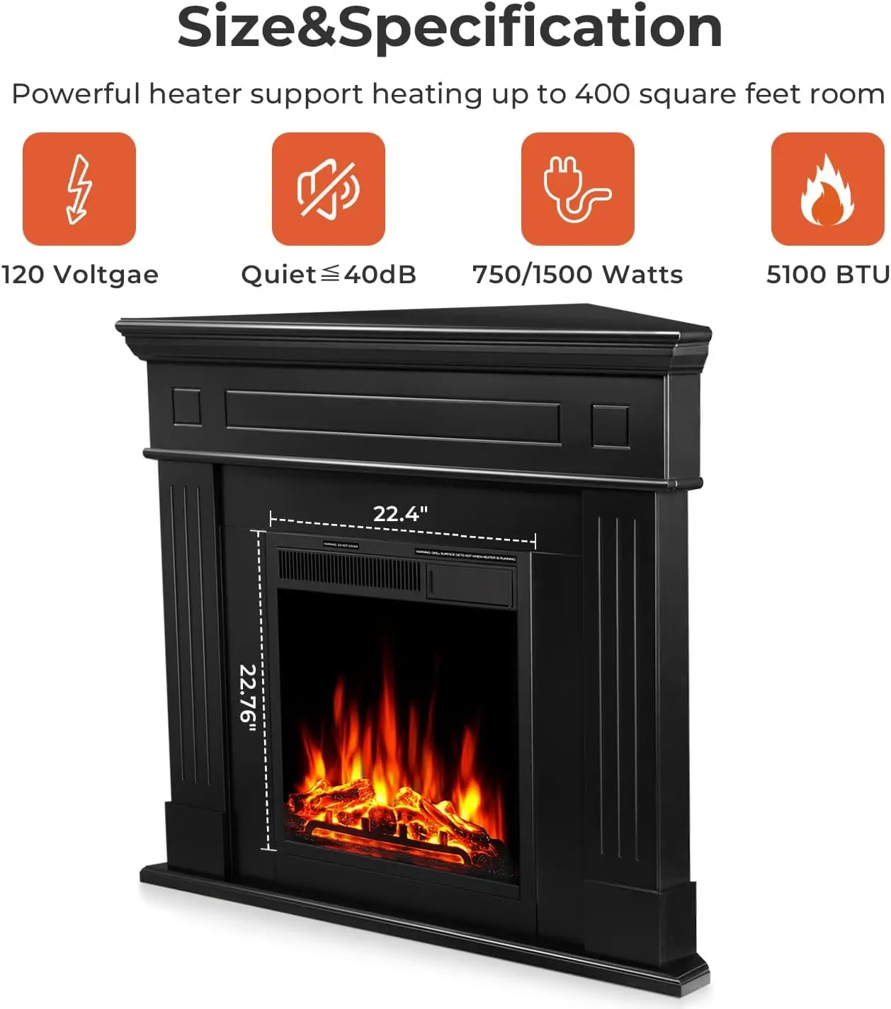 43” Corner Electric Fireplace Mantel Wooden Surround Firebox TV Stand with Freestanding Electric Fireplace Black 6