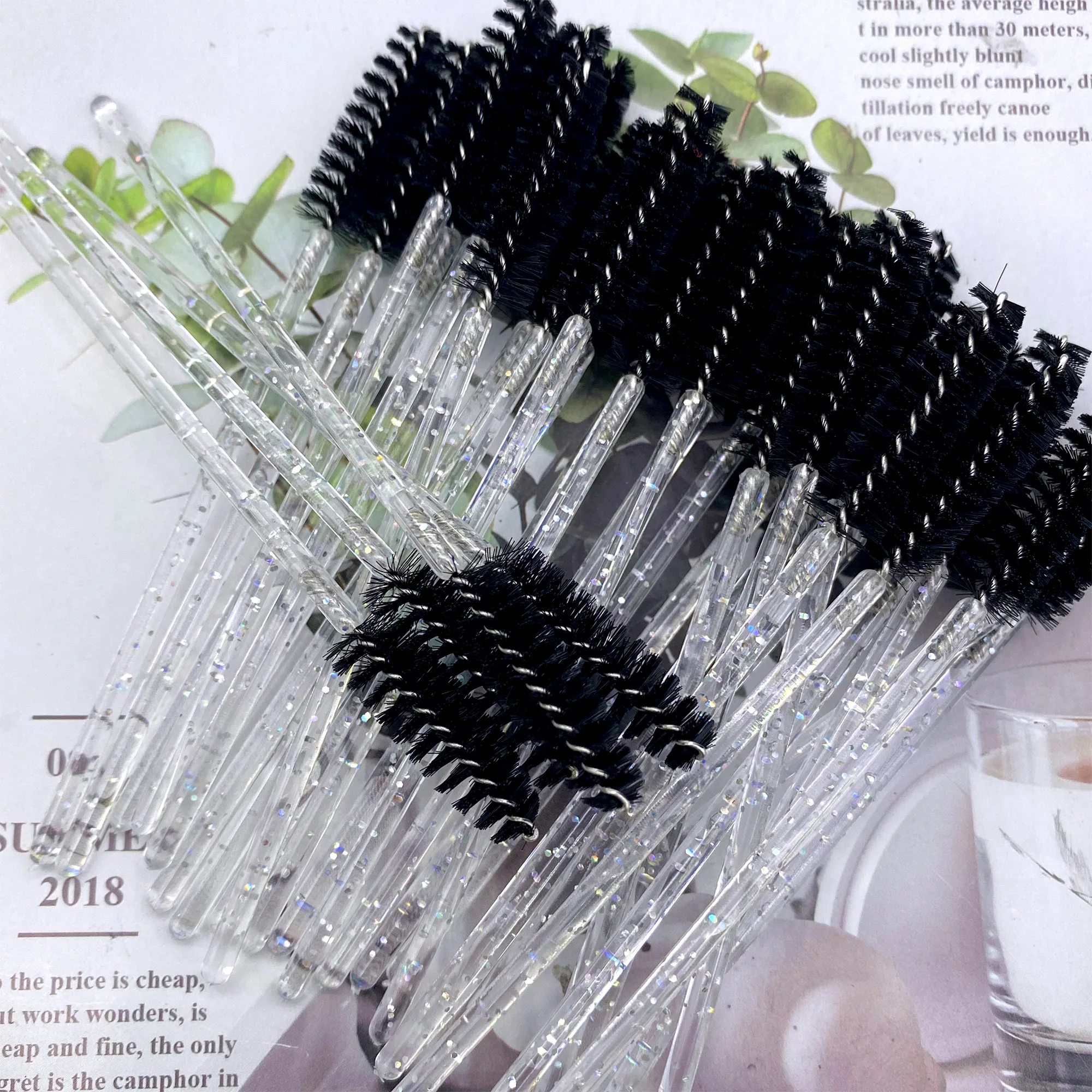 50pcs Eyelashes Brush Crystal Diamond Handle Makeup Brush Mascara Wands Eyelash Extension Tool Supplies Applicator Spoolers