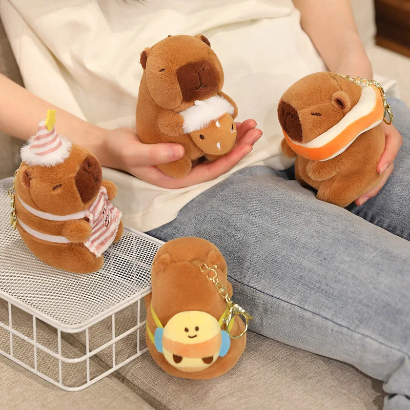 Capybara Plush Toy with Hat Simulation Capibala Plushies Cosplay Pikachu Stitch Kuromi Doll Stuffed Animals Bag Pendant Gift