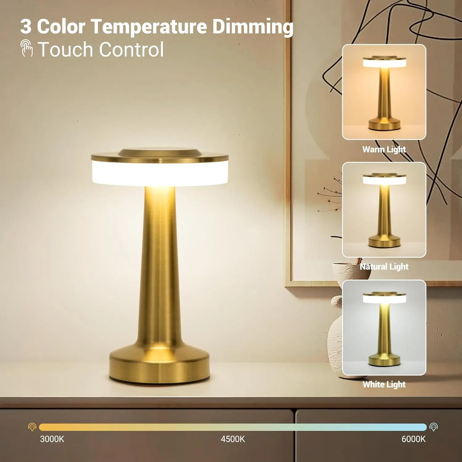 LED Table Lamp Touch Sensor Rechargeable Desktop Night Light Wireless Reading Lamp for Restaurant Hotel Bar Bedroom Decor Light 3