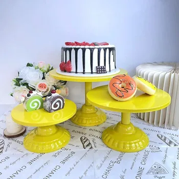 Alzata per torta gialla Vassoio da dessert in ferro battuto Tè pomeridiano Festa di compleanno Decorazioni per la casa Piatto espositore per frutta 1