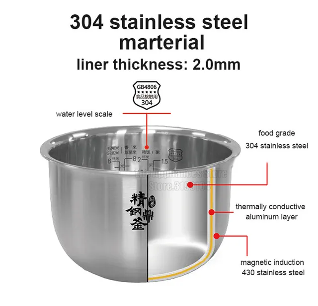 5L High Quality Pressure Cooker Inner Pot Rice Liner 304 Stainless