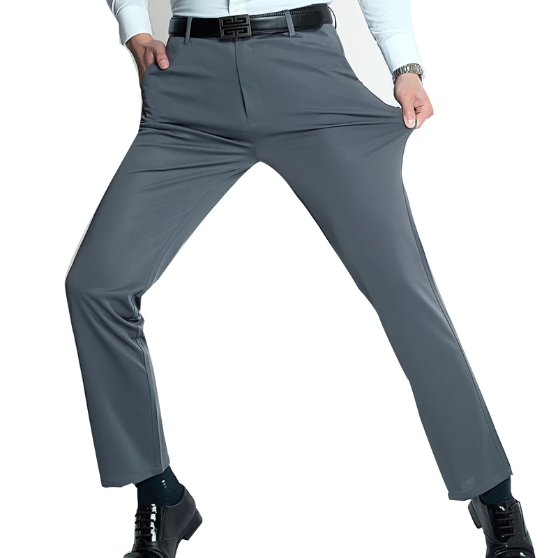 Summer Thin Men's Ice Silk Four Side Elastic Casual Pants Work Pants Loose Breathable Middle-aged and Young Men's stretch pants thin trousers men pants