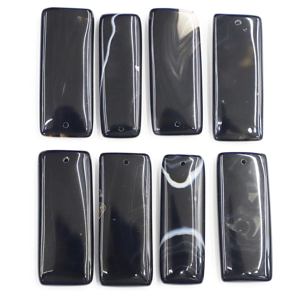New Natural Stone Black Onyx Long Square Pendants Necklace Rectangle Reiki Charms Diy Fashion Jewelry Accessories Wholesale 6Pcs