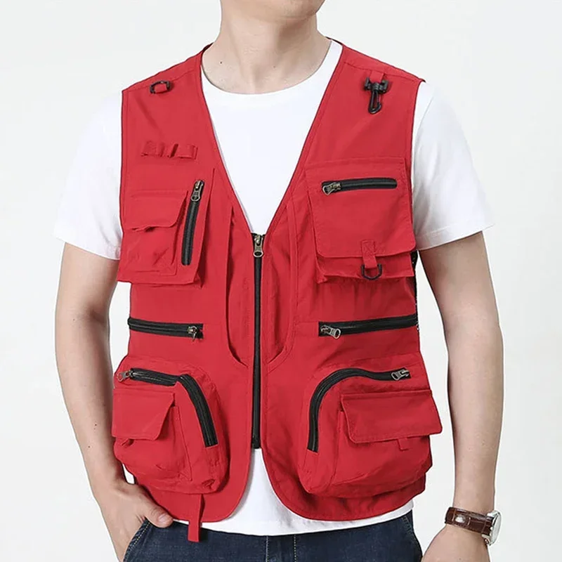 Men's Thin Tooling Loose Quick Drying Vest Men's Outdoor Sports Coat Multi Pocket Stand Collar Vest Spring Camping Fishing Vest