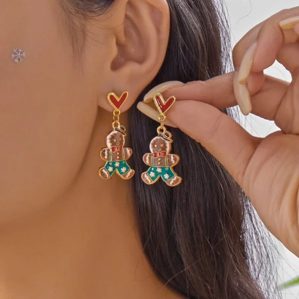 Weihnachtsbaum Blume Herz Schneemann Lebkuchenmann Keks Baumeln Ohrringe Ohrstecker für Frauen Kristall Zirkon Ohrringe Schmuck Geschenk – Detail 7