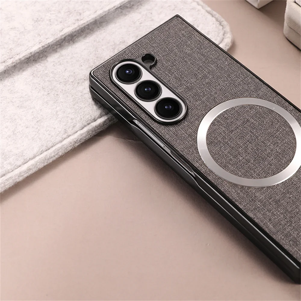 Premium Cloth Pattern Magnetic Case for Galaxy Z Fold Series with Wireless Charging Support