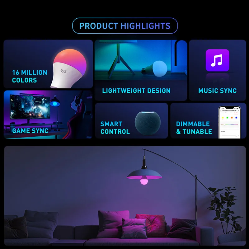 Smart LED Bulb Yeelight Smart LED Bulb W4 Lite E27 BLE + WIFI 800lm 8W 2700-6500K Remote control Smart home Works on Homekit, Google, Alexa