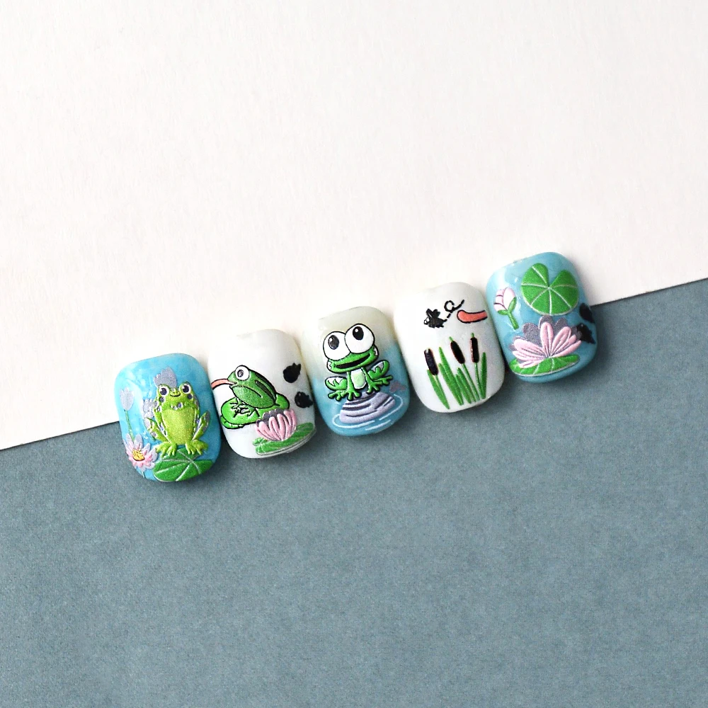 Frogs 5D Nail Stickers Decals For Nails Sticker Ongles Fake Nail Tattoo Wrap Slider 6