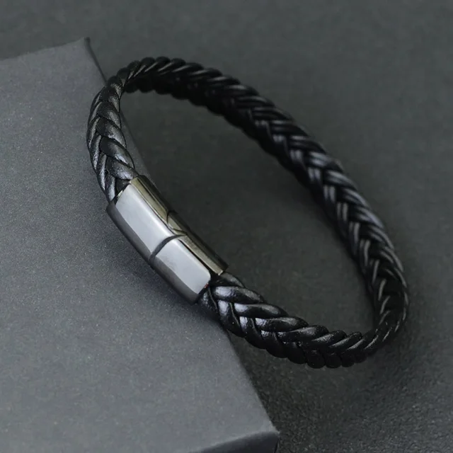 Leather bracelet with stainless steel