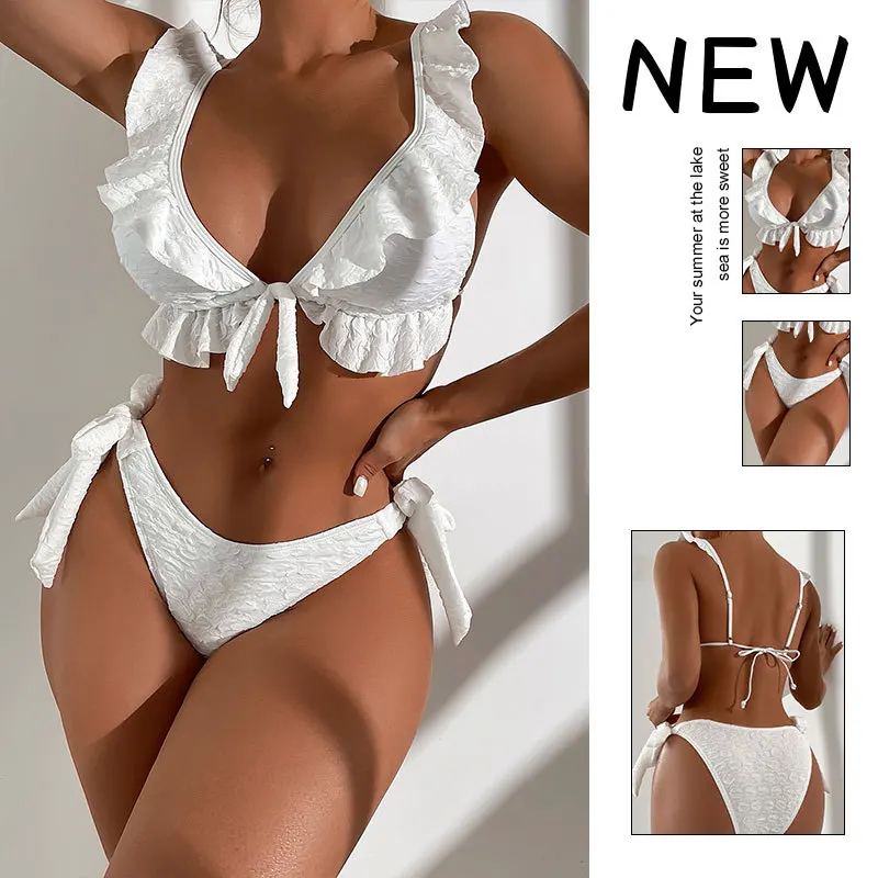 

Female White Ruffle Swimsuit Holiday Bikini Set Barthing Suit Sexy Low Waist Swimming Suit For Women Swimwear Biquini Beachwear