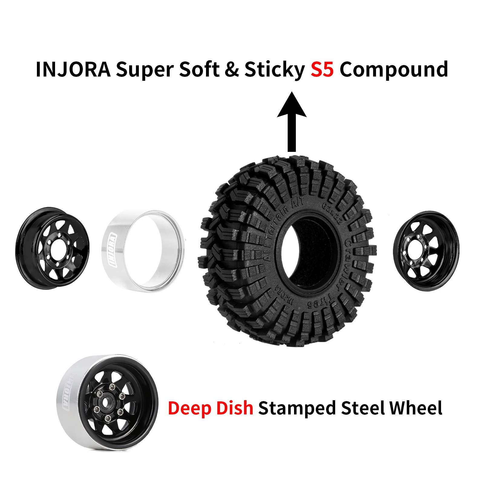 INJORA -3.78mm オフセット 1.0 インチ ビードロック ホイール