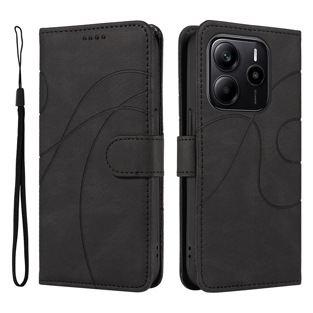 Magnetic Leather Wallet Flip Case with Curve Line Shockproof Design