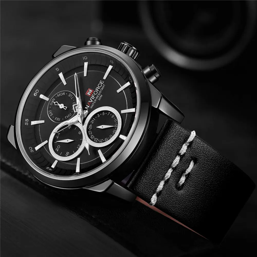 

2023 NAVIFORCE Men Sport Watch Luxury Brand New Quartz Week Date 3Bar Waterproof Leather Male Clock NAVI FORCE Black Blue Gold