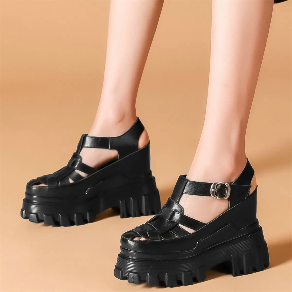 

Summer Platform Pumps Shoes Women Cow Leather Wedges High Heel Gladiator Sandals Female Open Toe Fashion Sneakers Casual Shoes