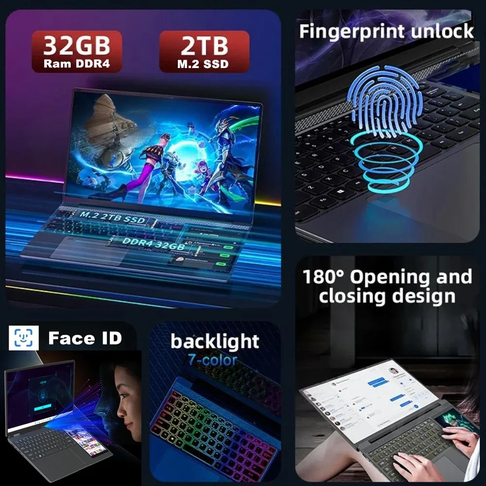 AKPAD 15.6"+7" Dual Screen Laptop Computer, Intel 12th N95 32GB/16GB DDR4 RAM, RGB Backlit Keyboard 7" Touch Screen Notebook PC 5