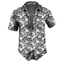 Skull Lapel Men'S Shirts Horror 3d Print Casual Hawaiian Shirts Man Retro Shirt For Man Street Button Short Sleeves Male Clothes 2