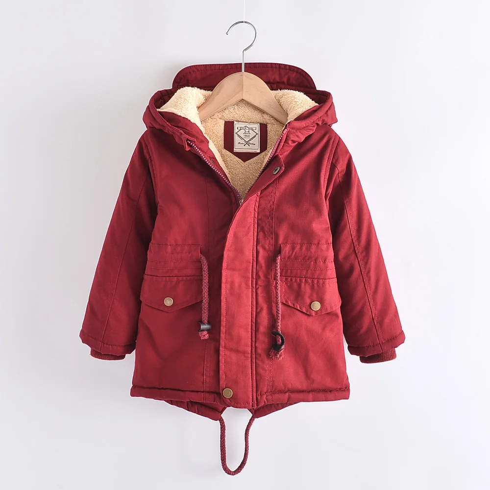 Boys Coats Autumn Winter Fashion Hooded Fur Children's Plus Velvet Warming Cotton Outerwear For Kids Jacket 5-14 Years
