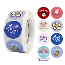 

500Pcs/Roll 1inch Cartoon Animal Flower Sticker Label Thank You Cute Toy Game Sticker DIY Gift Sealing Label Decoration Supplies