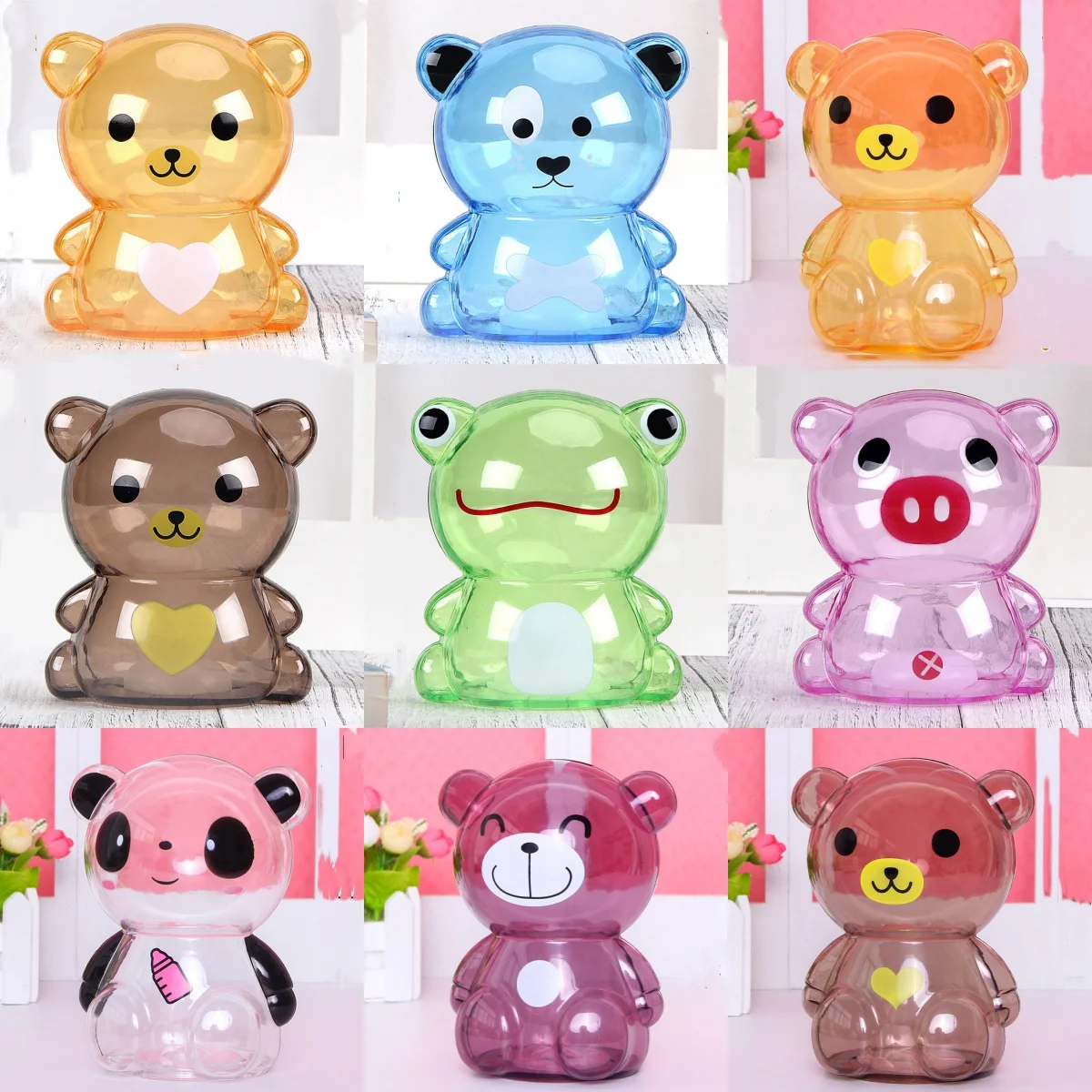 Cartoon Transparent Plastic Pig Bear Animal Children Change Bank - Main Image
