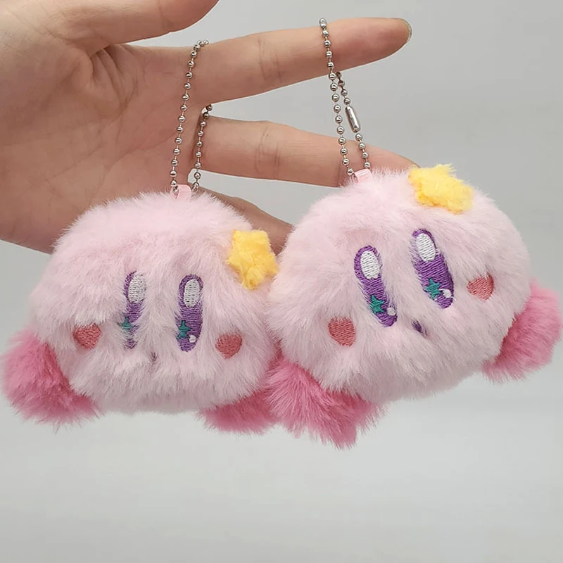 

Pink Kirby Anime Plush School Bag Small Pendant Keychain Stuffed Cartoon Doll Birthday Cake Decorative Accessories about 9cm
