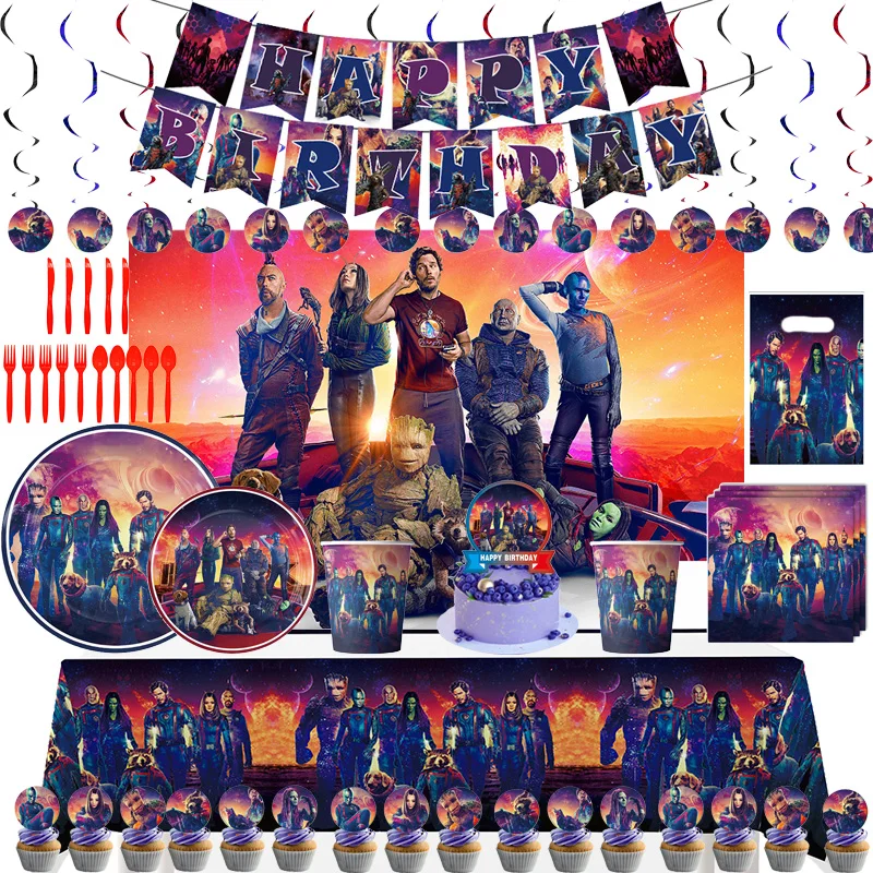 

Guardians of the Galaxy Birthday Party Supplies Paper Plates Cups Banner Tablecloth Cake Topper Baby Shower Decorations for Boys