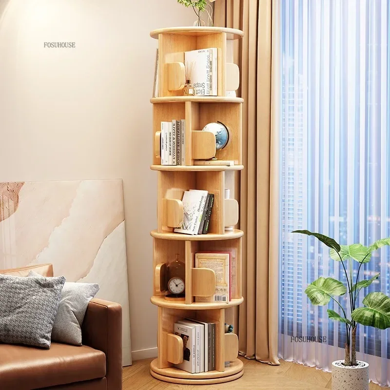 Modern Wooden Rotating Bookshelf 360 Cabinet Floor Rack Library Home Living Room Furniture Multi-layer Children's Bookcase