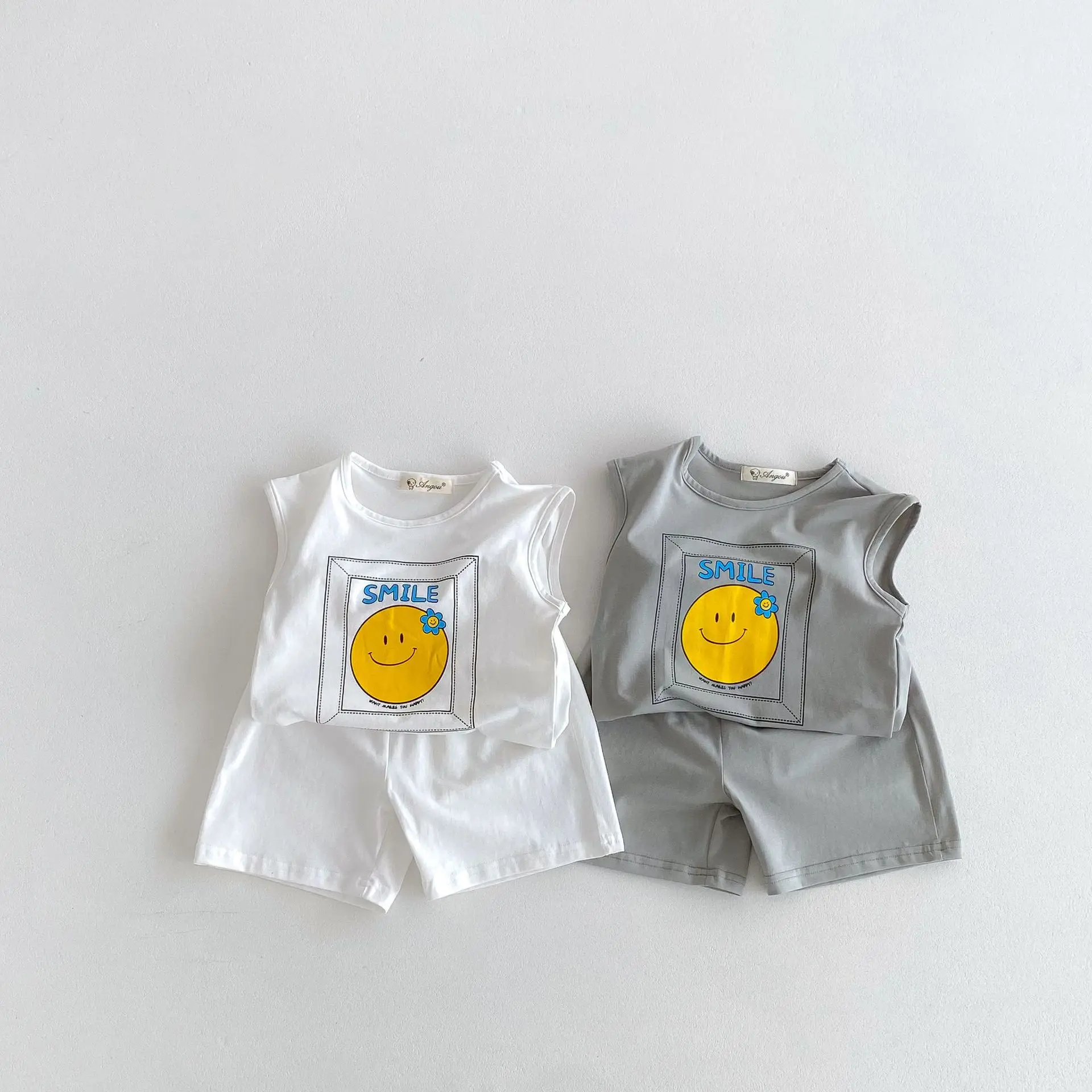 Summer New Boys Girls Cartoon Print T Shirts + Shorts 2pcs Suit Kids Breathable Cotton Outfits Children Sleeveless Casual Set