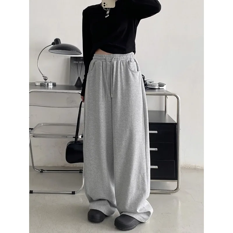 QWEEK Baggy Casual Sports Women's Sweatpants Jogger Korean Fashion Wide Grey Pants Men Summer New Jogging Elastic Waist Trousers