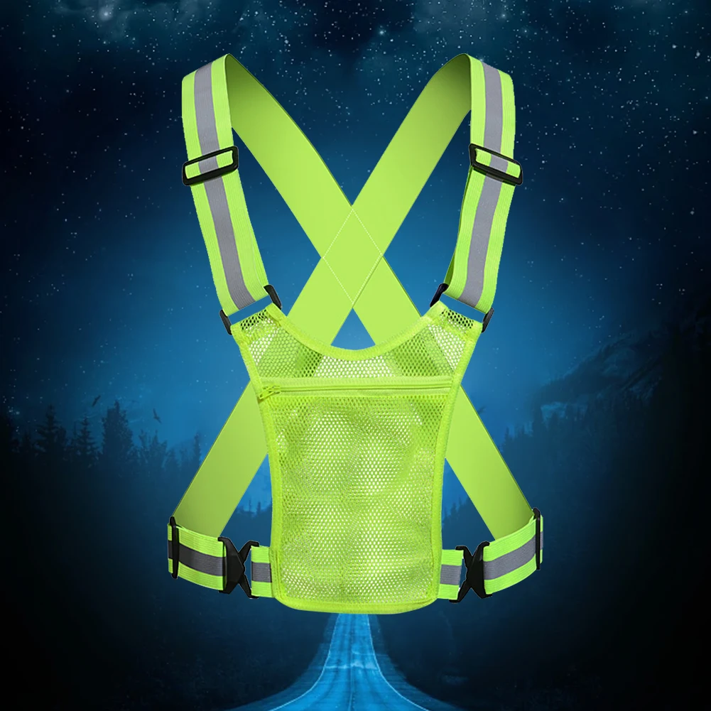 Night Running Vest Lightweight High Visibility Running Vest with Pouch Cycling Adjustable for Walking Cycling