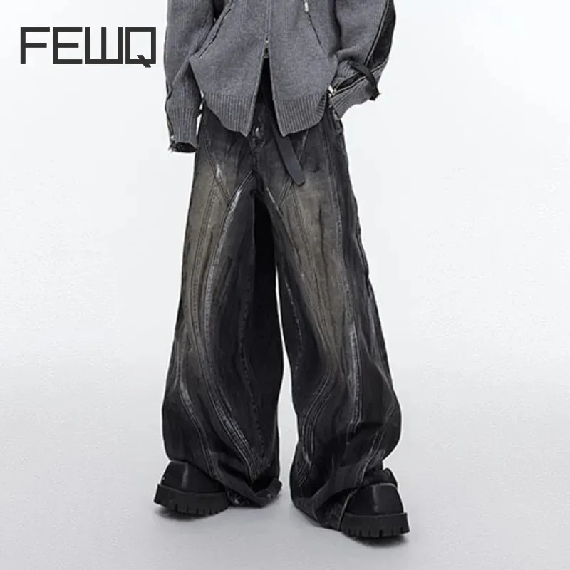 FEWQ Men Jeans Wide Leg Loose Fitting Niche Casual Pants High 