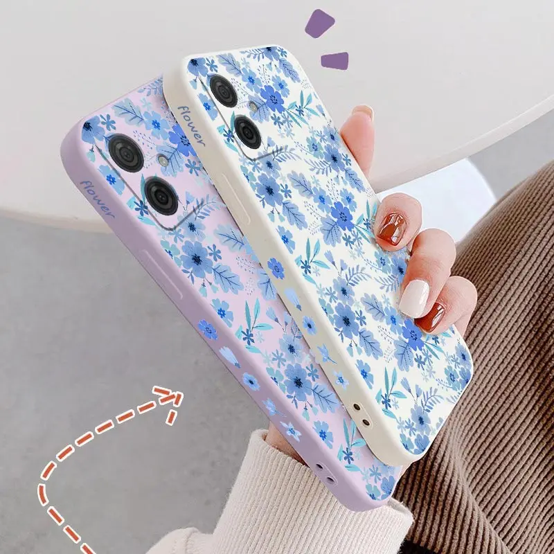 Blue Floral Silicone Phone Case Cover - Elegant Floral Design