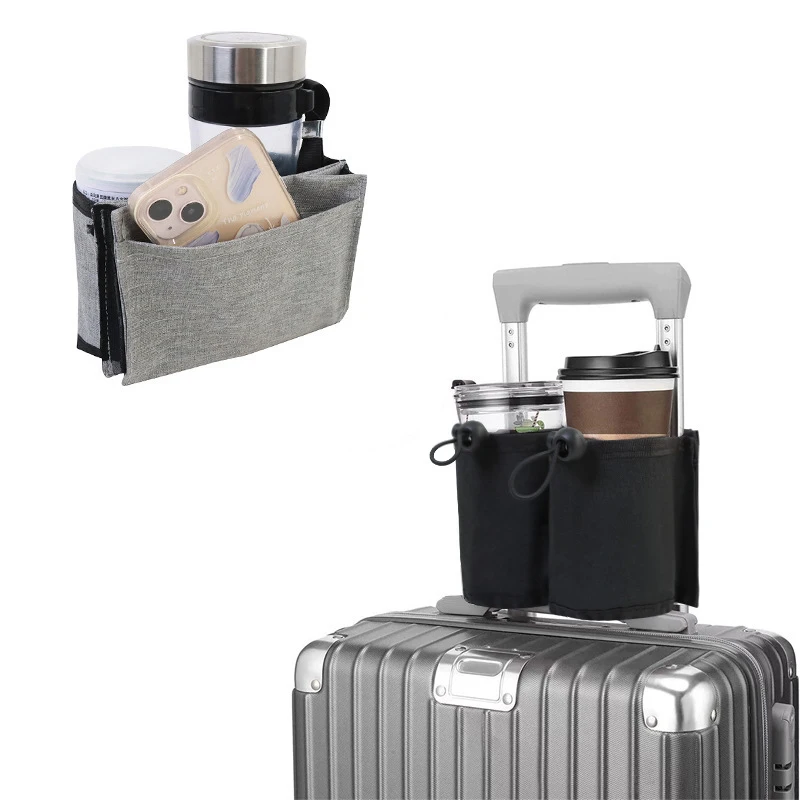 

Luggage Travel Cup Holder Portable Drink Bag Hold Two Coffee Mugs Roll on Suitcase Handles Traveler Accessory Men Women