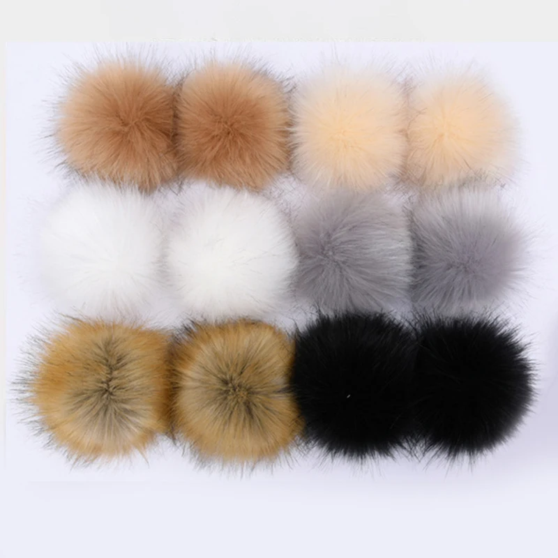 Large Pom Pom Ball With Press Button Fluffy Faux Fur 8/10cm for Baby Girl Pompon Beanie Hat Accessories Hairball pom poms craft supplies,fluffy ball accessories