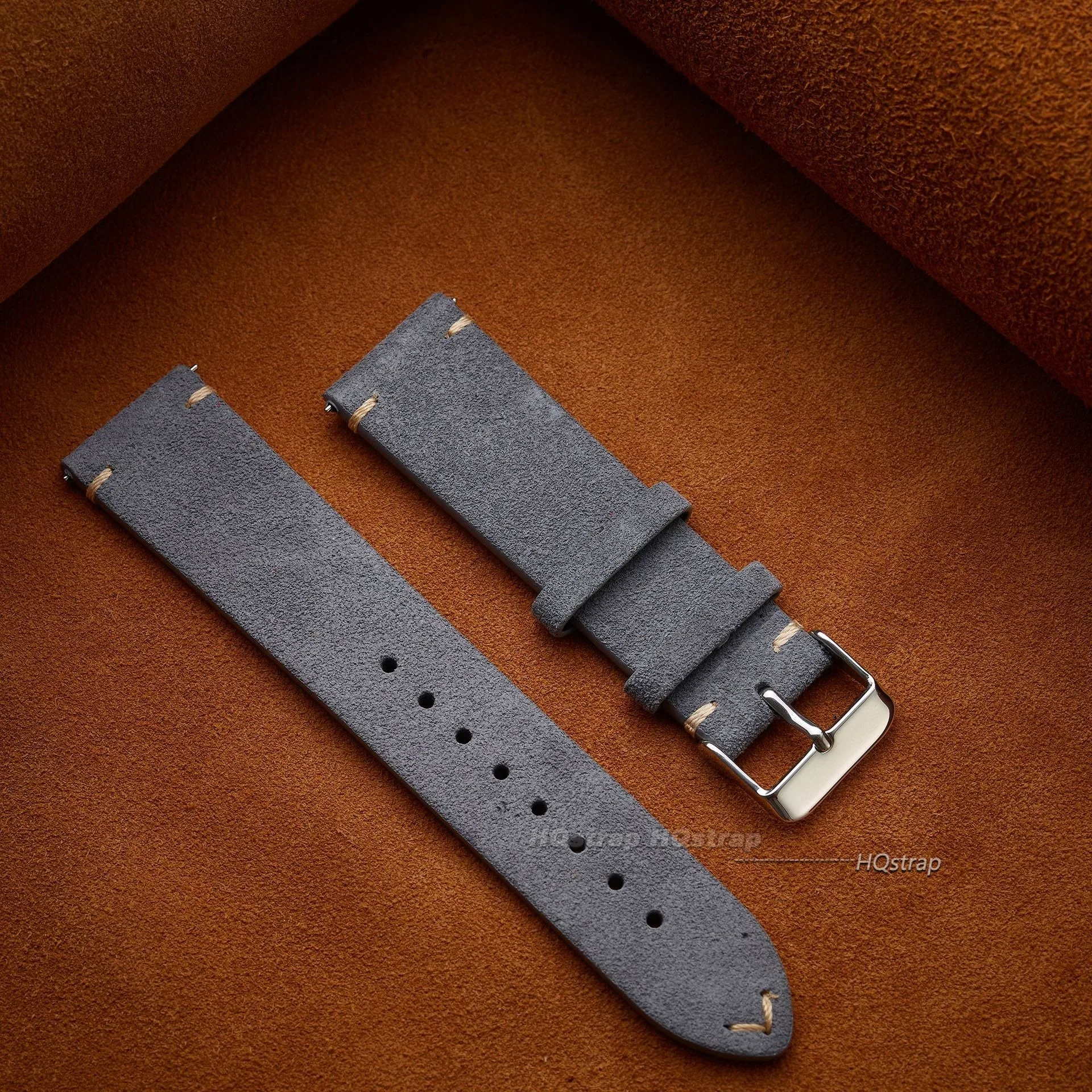 Premium Handmade Suede Leather Watch Strap with Quick Release - Vintage High-Quality Band