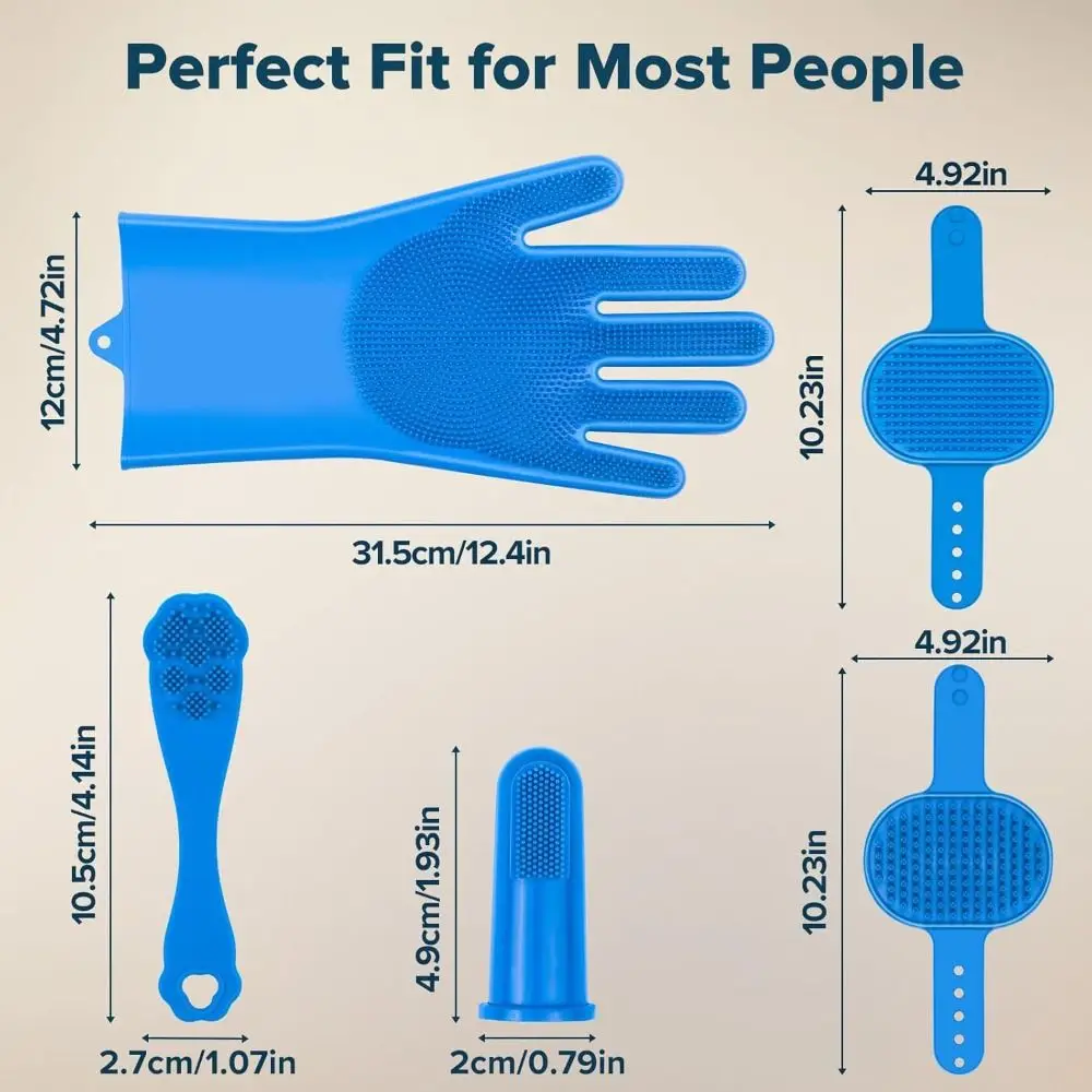 Durable 5 in 1 Dog Cat Grooming Kit Ergonomic Silicone Pet Cleaning Gloves with Toothbrush Universal Hair Remover Gloves Massage