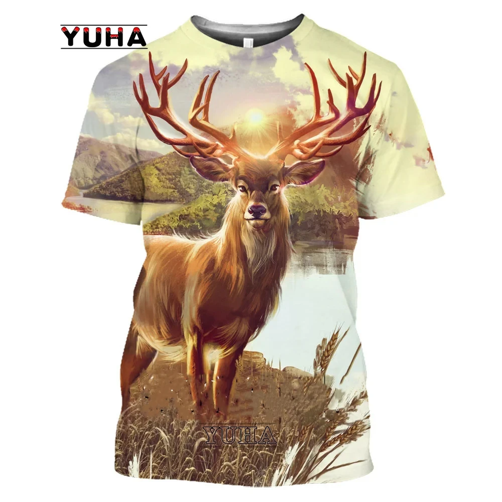 

New Animal Men's T-Shirt Deer Printing 3D T-Shirt For Men's Oversized Short-Sleeved Male's Casual Tees Loose O-Neck Tops